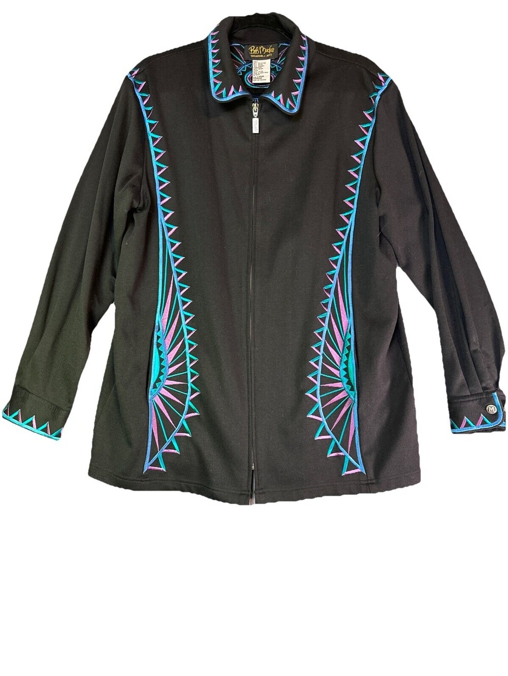 Bob Mackie Wearable Art Large Black Embroidered Jacket Southwest Aztec Cruise